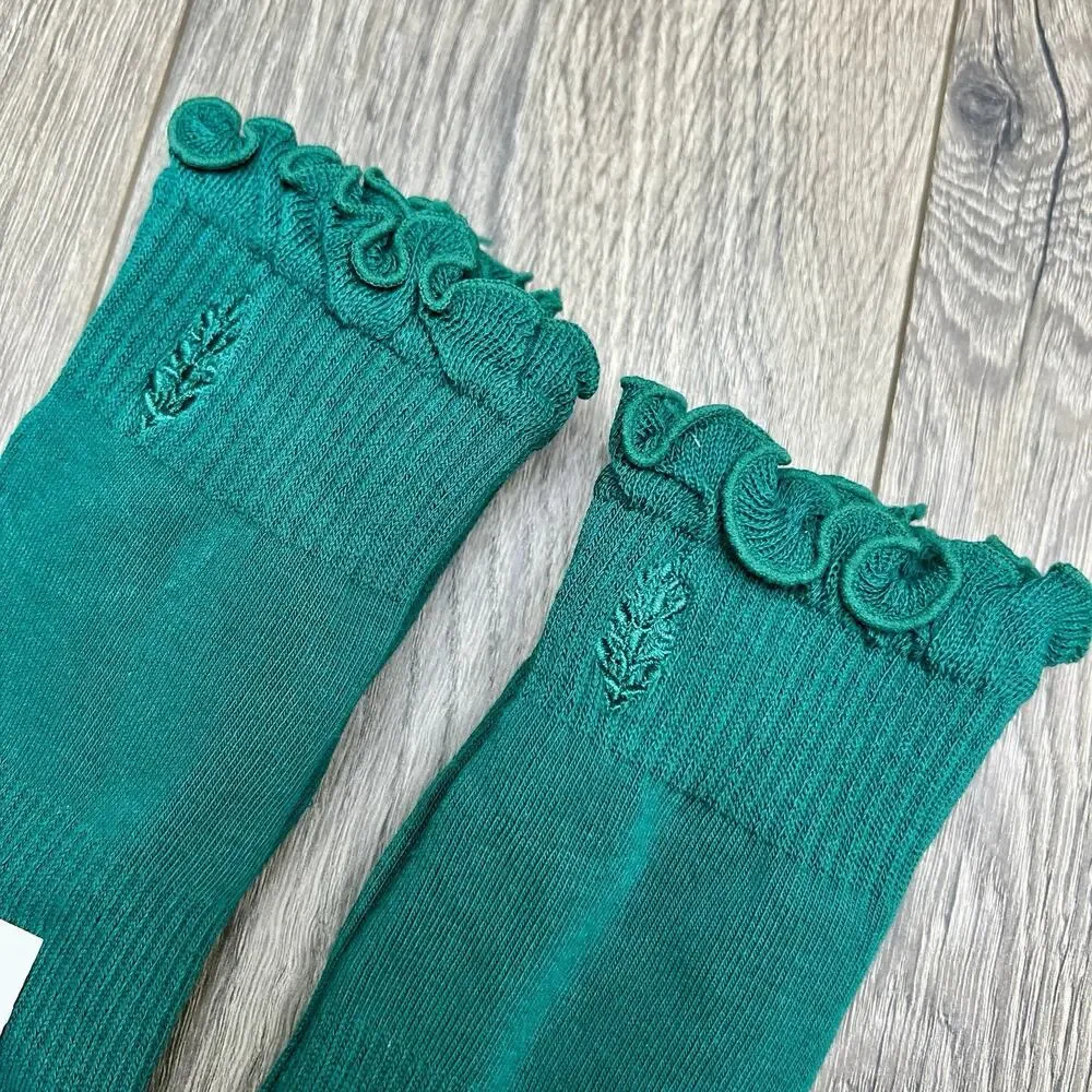 2 Pack Free People Movement Ruffle Sport Sock Green Ankle Lucky Honey